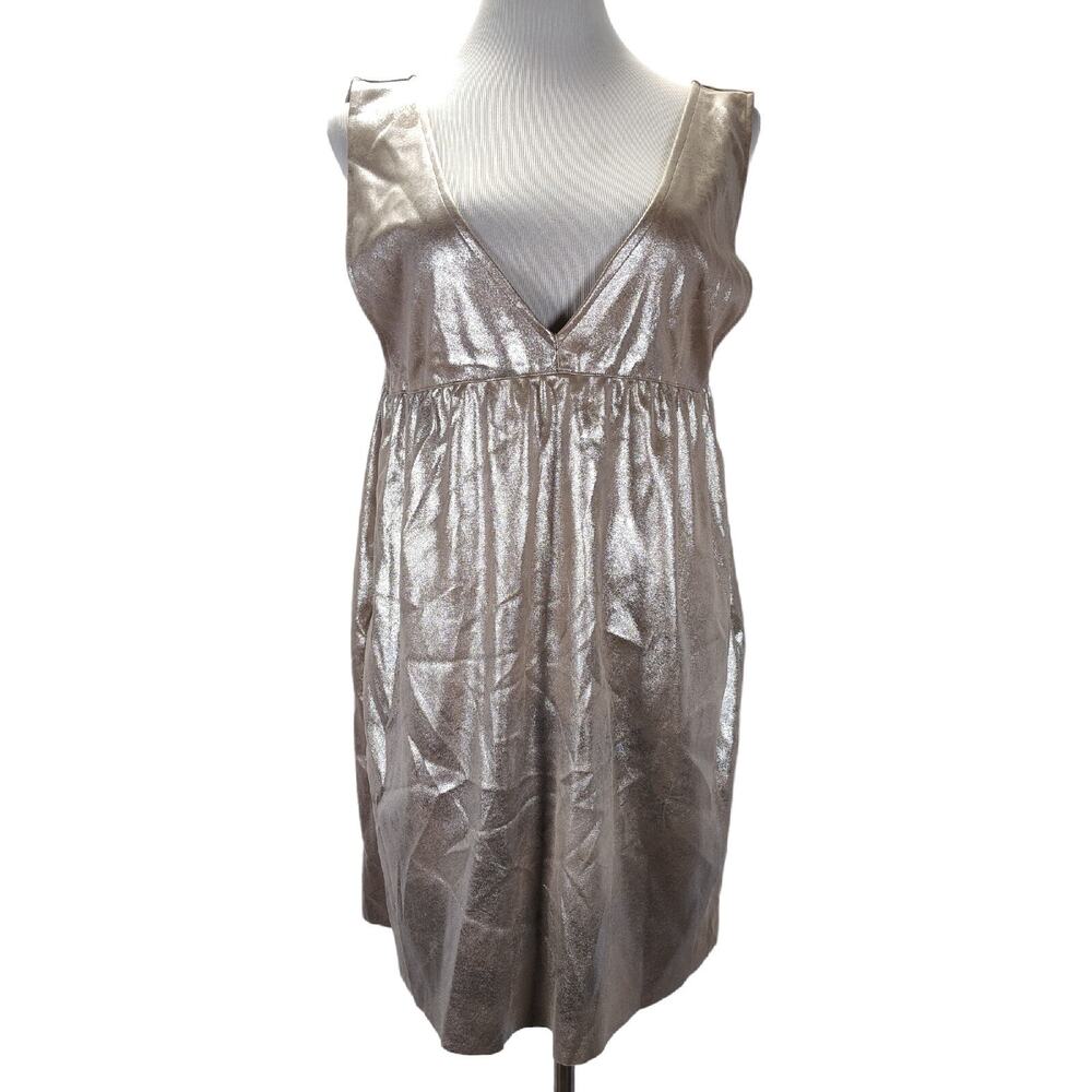 Zara Metallic Silver Mini Dress M Plunge Empire Waist Party Club NWT